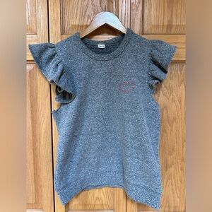 CLARE V. Ruffle Sweatshirt Vest with Red Lip Embroidery Gray Size M